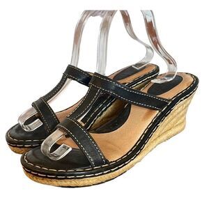 Born black leather strap wedge sandals size 9